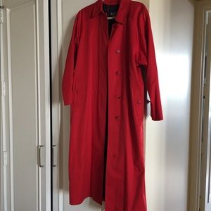 Red Burberry raincoat size is 10 or 12.